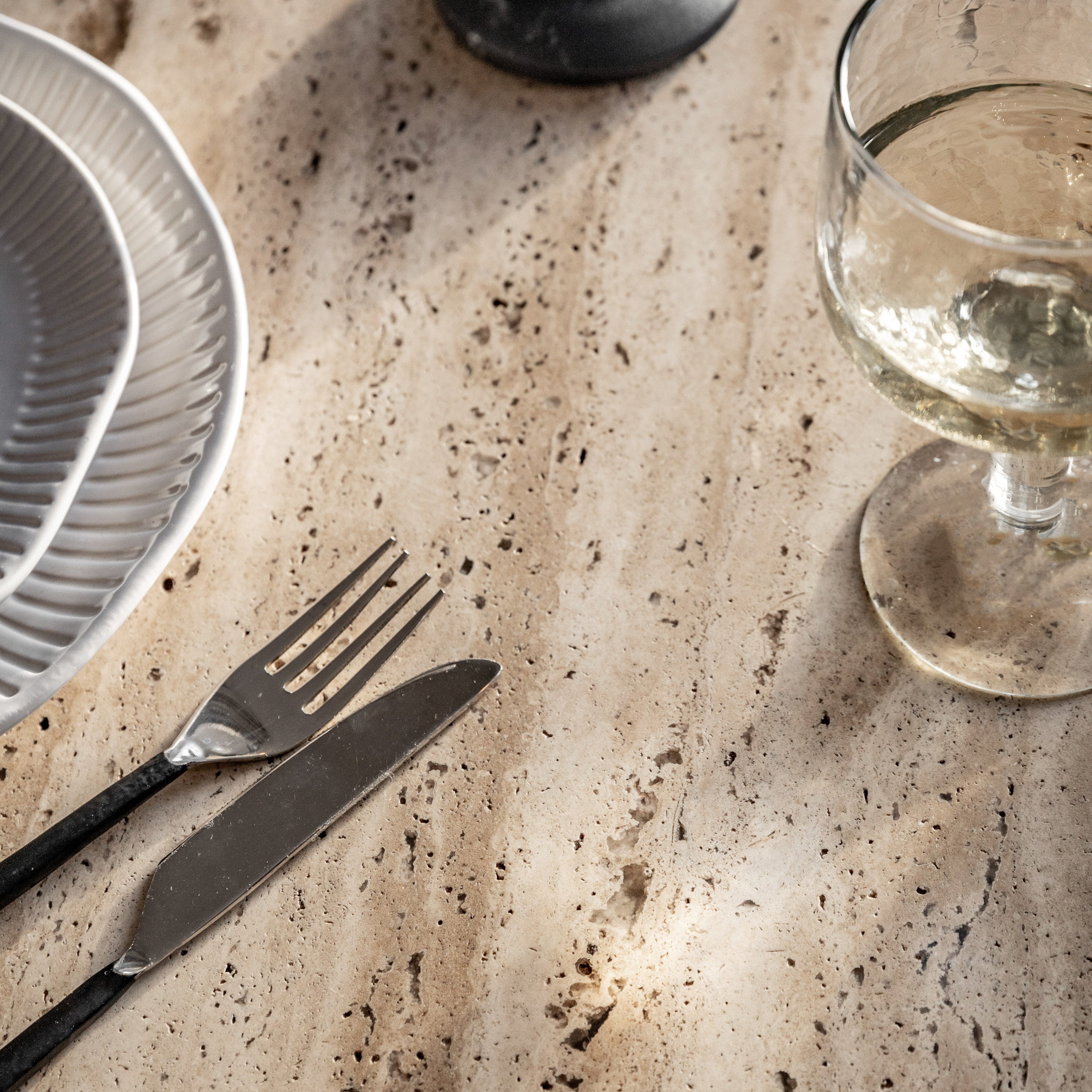 Anders Dark Brown Mango Wood & Travertine Round Dining Table
